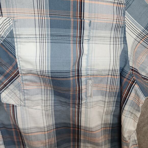 Columbia Men's M Blue White Plaid Shirt Omni-Wick Short Sleeve - Picture 4 of 6